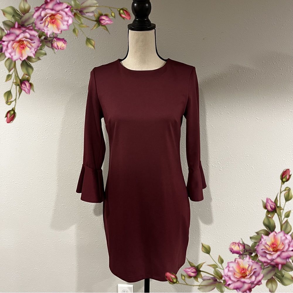 Long sleeve burgundy color dress